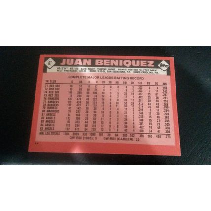 1986 Topps Traded Card # 008T Juan Beniquez Excellent (5) Baltimore Orioles