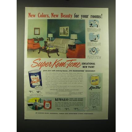 1950 Super Kem-Tone Paint Ad - New colors, new beauty for your rooms!