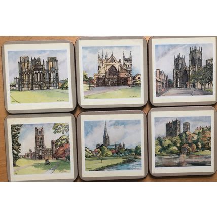 VINTAGE PIMPERNEL CATHEDRALS DRINK COASTERS -4 Inch Square Cork Acrylic Mats