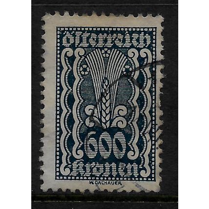 AUSTRIA 1922 EAR OF CORN 600K SLATE SG 489 FINE USED
