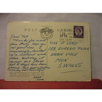 LOCH VENNACHAR, TROSSACHS.. used postcard by Valentine 1965 pm/