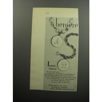 1956 Bergere Jewelry Ad - Initial Charm