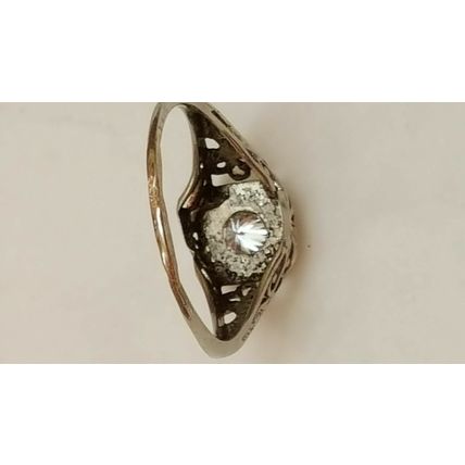 Art Deco 14k White Gold Engagement .20ct Brilliant Cut Diamond Filigree Ring