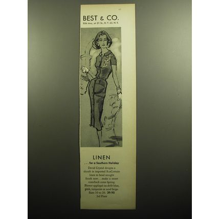 1958 Best & Co. Dress by David Crystal Ad - Linen for a Southern Holiday