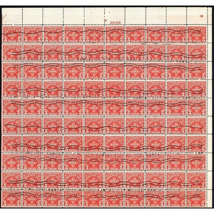 J78, Used Sheet of 100 $5 Postage Due Stamps RARE! ..- Stuart Katz