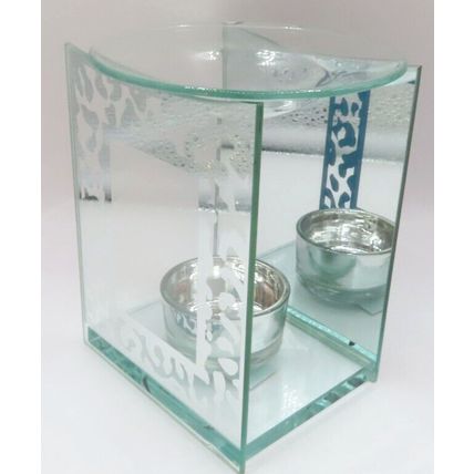 Silver Animal Print Oil Burner/Tealight Holder 12 CM Glass Gift Home Decor Boxed