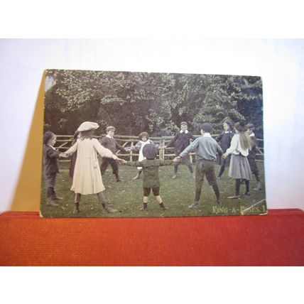 RING A RING ROSES CHILDREN PLAYING antique postcard Living Picture series =