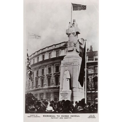 Memorial Flag Flying WW1 Nurse Edith Cavell Patriot & Martyr Beagles RARE Postca