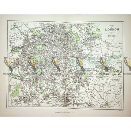London, England, Map (Plan), Book Illustration, 1895