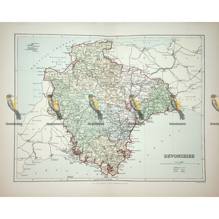 Devonshire, England, Map, Book Illustration, 1895
