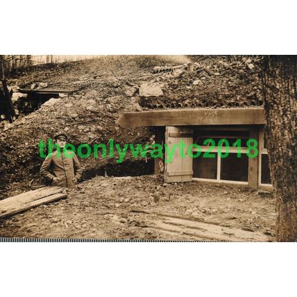 German Soldier in Luxury Trenches, WW1 Postcard 1914-18