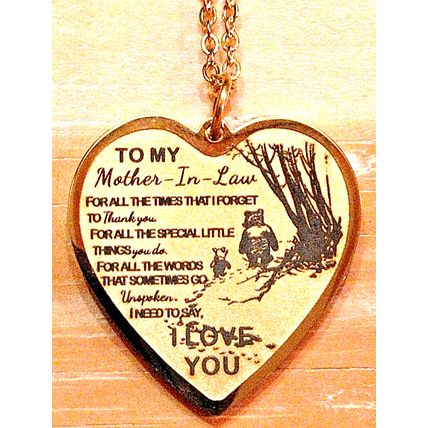 To My Mother In Law Gold Plate Heart Necklace I Love You Special Engraved Poem