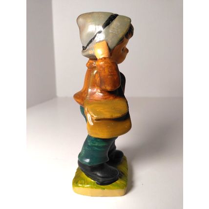 Adorable Little Boy Figurine With Hat Scarf And Purse Home Decor VTG - Sri Lanka