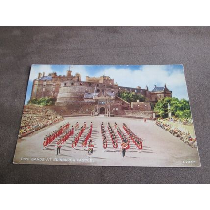 Valentines Postcard - Pipe Bands, Edinburgh Castle - Artist E.W Trick A2257