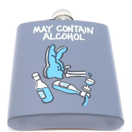 May Contain Alcohol Hip Flask Metal Grey 12 CM Screw Top Lid 7 0z Capacity Gift
