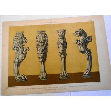 Arte Griego: Pies de mesas de marmol... lithograph ca 1890 by J Aleu, Barcelona