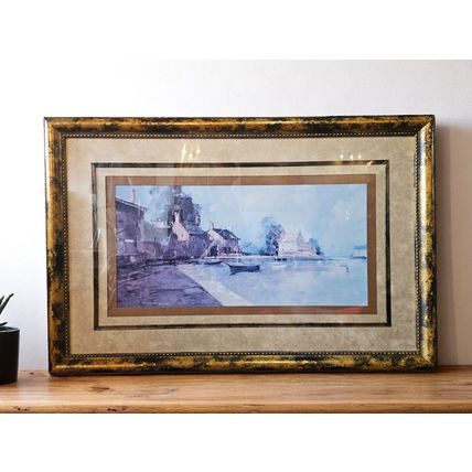 Morning Harbor Signed Print by Ted Goerschner - Framed 53 x 35