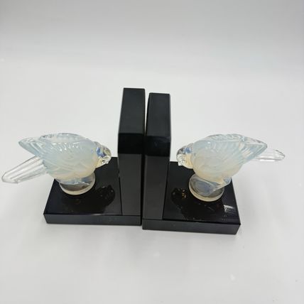 Sabino France Opalescent Art Glass Moineau Gourmand Sparrow Bookends Marble Base