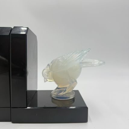 Sabino France Opalescent Art Glass Moineau Gourmand Sparrow Bookends Marble Base