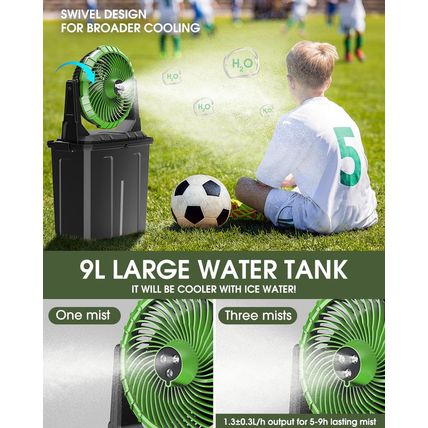 Ausic Portable Misting Fan - 9L Bucket, 10-Inch Outdoor Fans for Patios/Camping/