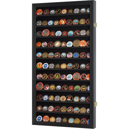 Displaygifts Military Challenge Coin Display Case Poker Chips Holder Wall Cabine