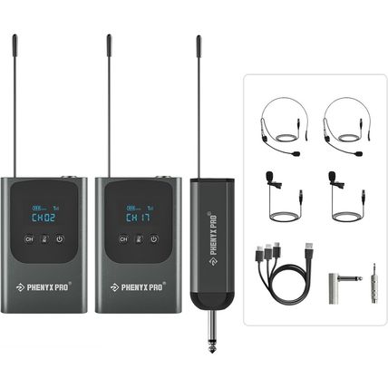 Phenyx Pro Dual Digital Wireless Microphone System, Portable Mini Receiver, 2X15