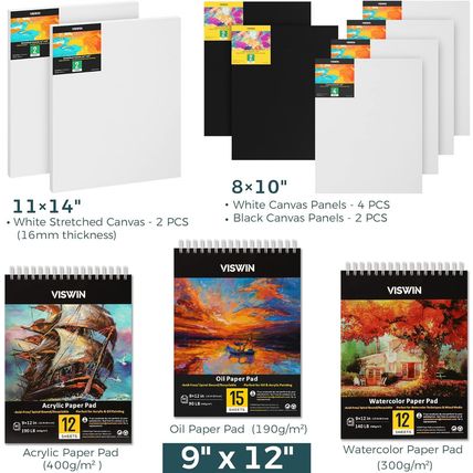 VISWIN All-In-One Art Painting Set with Aluminum & Beech Wood Easel, 96 Acrylic,
