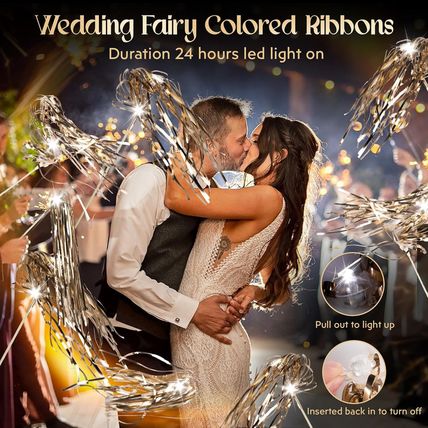 100 Pcs Wedding Wands Light up with LED Tinsel Wedding Streamers for Wedding Sen