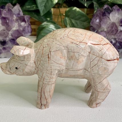 Large Pink Marble Carved Pig Figurine Farm Animal Polished Stone Swine 5" 539g