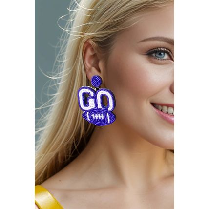 Bluing Beaded Go Football Earrings