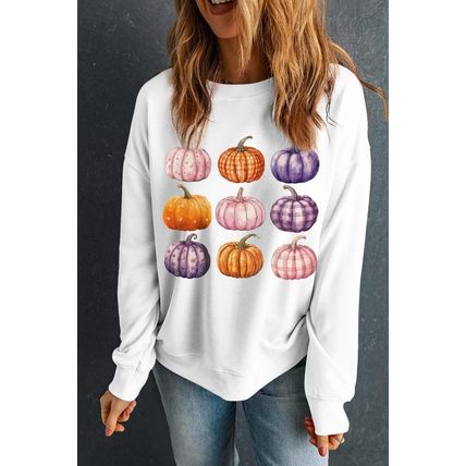 Beige Thanksgiving Halloween Pumpkin Graphic Pullover Sweatshirt