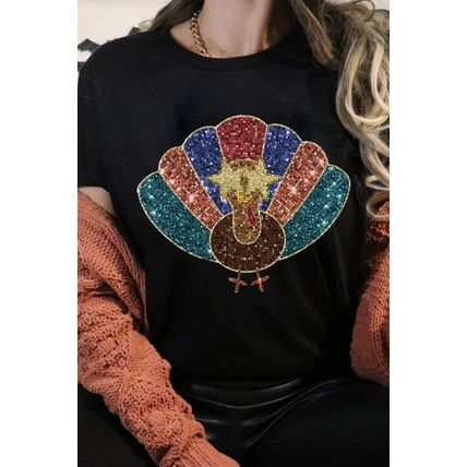 Black Glitter Turkey Graphic Thanksgiving T Shirt