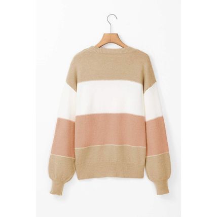 Dusty Pink Color Block Lantern Sleeve Drop Shoulder Sweater