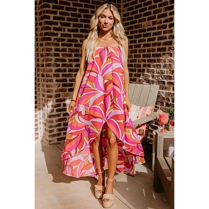 Rose Floral High Low Bandeau Vacay Dress
