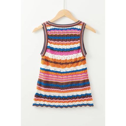 Dark Blue Striped Textured Knit Crew Neck Sweater Vest