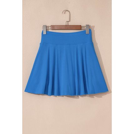 Blue A-line Draped High Waist Phone Pocket Lined Skort