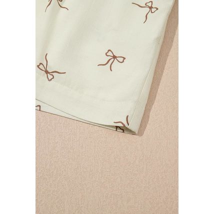 White Bow Print Lace Drawstring Casual Shorts
