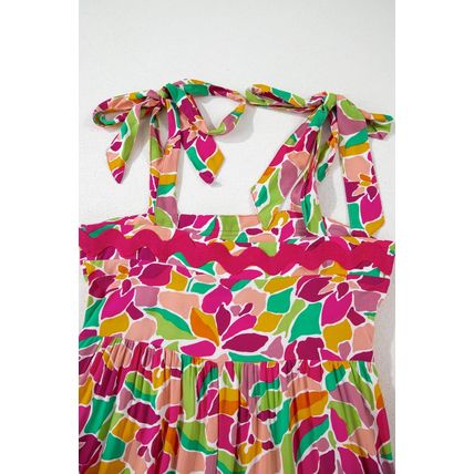 Multicolour Floral Tied Straps Ricrac Trim Maxi Dress