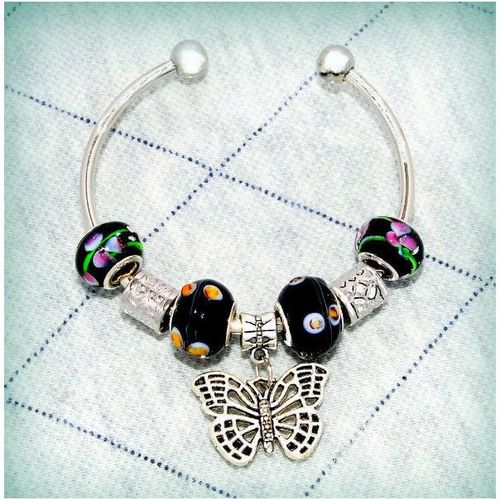 Sale European Beads Butterfly Charm Silver Plated Bracelet Bangle Jewellery 814