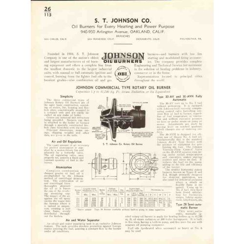 s t johnson company 1938 heating oil burner boiler vintage catalog