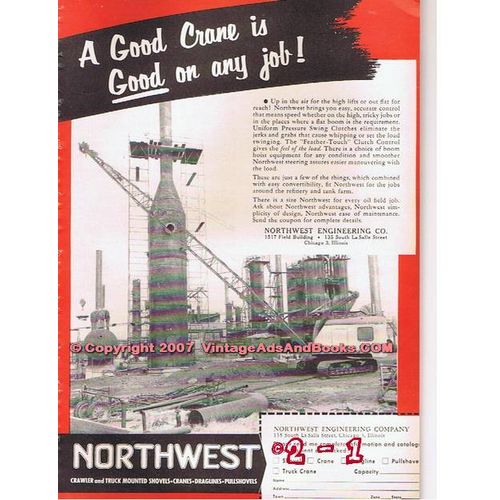 NORTHWEST ENGINEERING COMPANY 1955 Chicago oil gas cranes vintage ad