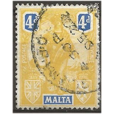 Malta 1922 SG132 4d Yellow & Bright Blue Fine Used .. ..