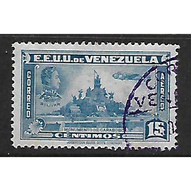 VENEZUELA 1940 INDEPENDENCE ISSUE 15c BLUE BOLIVAR & CARABOBO MONUMENT SG609 FU3