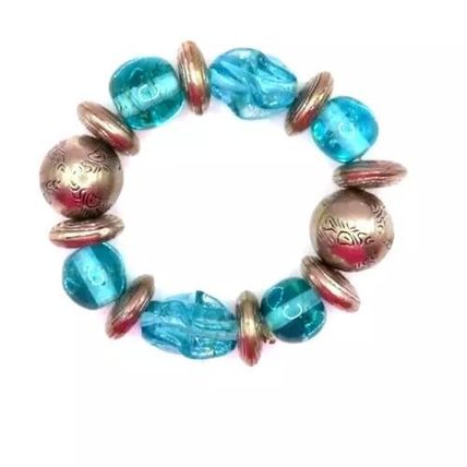 Blue Glass & Metal Spacer Bracelet Stretch Christmas Gift Jewellery Ladies