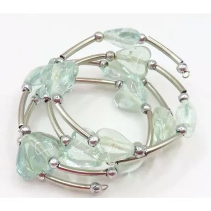 Clear Glass Hearts Memory Wire Bracelet Gift Ladies Jewellery Christmas Women