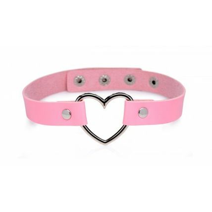 Chrome Heart Pink Choker Necklace Faux Leather Master Series Pet Slave Sub Dom !