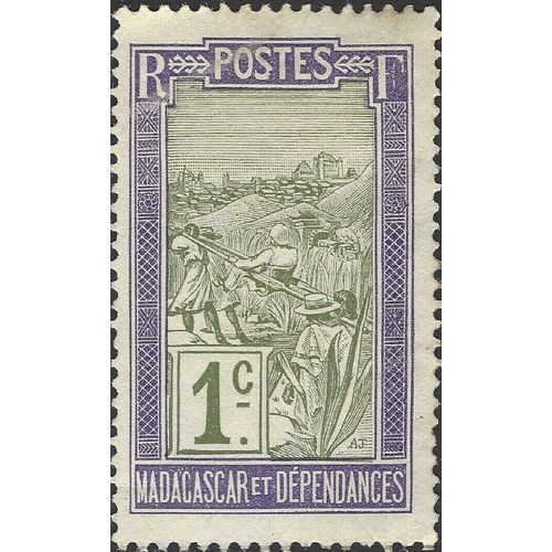 MADAGASCAR, Filanjana, and Queen's Palace, blue-violet 1908, 1c, #3