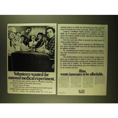 1979 Aetna Insurance Ad - Unusual Medical Experiment