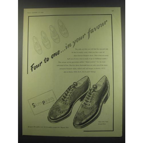 1949 Simpson Shoes Ad - Four to one.. In your favour
