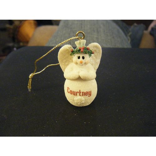 Cute Ceramic "Courtney" Small Glitter Angel Ornament - 1 3/4" Tall